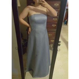 Vintage Periwinkle Blue Satin Strapless Dress Gown